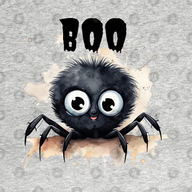 Adorable Halloween Black Spider saying Boo by Shirts by Jamie